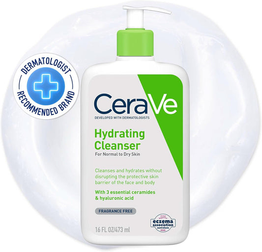 Cerave Hydrating Cleanser Face Wash, for rmal to Dry Skin, Hyaluronic Acid + 3 Essential Ceramides, Cleanses and Hydrates without Disrupting Natural Skin Barrier of the Face & Body
